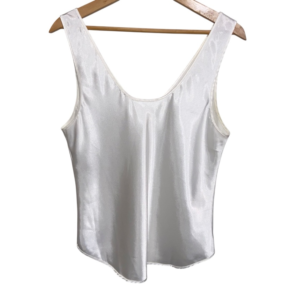 Vintage Orvis Cami Womens Medium White Satin Shiny Glossy Top USA Made Fairy